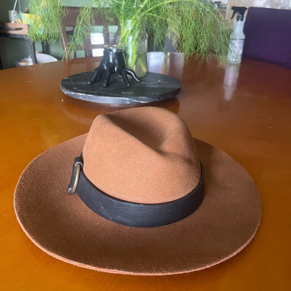 Stylish Brown 100% Wool Hat with Black Band